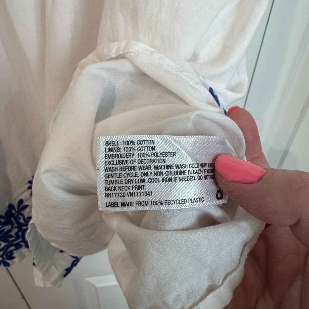 Cherokee 100% Cotton White Dress with Blue Floral Embroidery Girls XL (14/16) - Picture 4 of 5